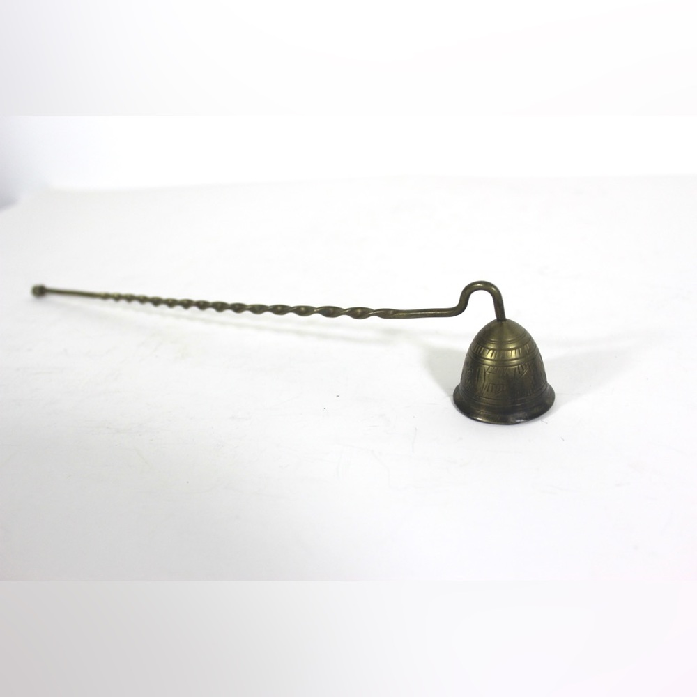Vintage Etched Brass Candle Snuffer, Twisted Handle